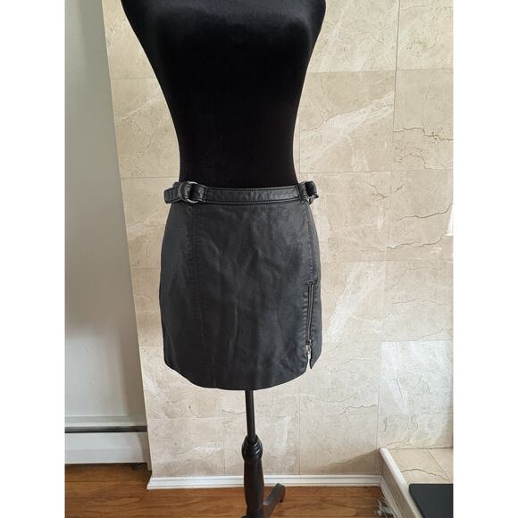 Free People Vegan Leather Midnight Magic Mini Skirt - 2 - Black Moto Grunge Glam - Picture 15 of 16